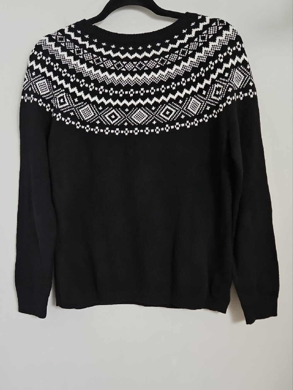 Talbots Black Fair Isle Yoke Crewneck Knit Sweater Size M - Picture 5 of 6